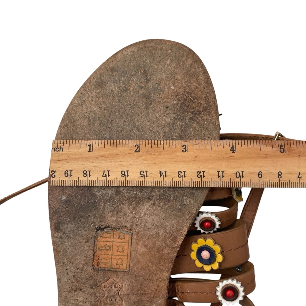 Tory Burch Brown Leather Sandals with Colorful Floral Accents - Picture 9 of 10